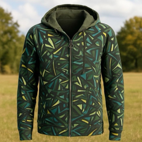 Volcom Full Zip Hooded Geometric Street Preppy Grunge Print Lightweight Size L - Picture 1 of 6